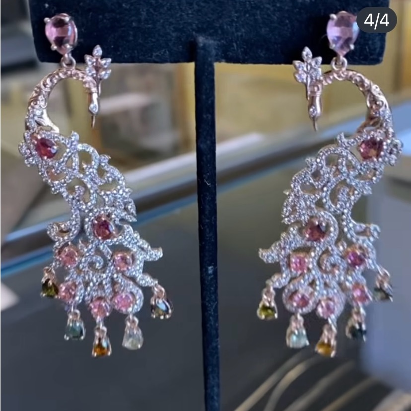Natural Multicolor Tourmalines White Sapphire Gsolid Sterling Silver Earrings